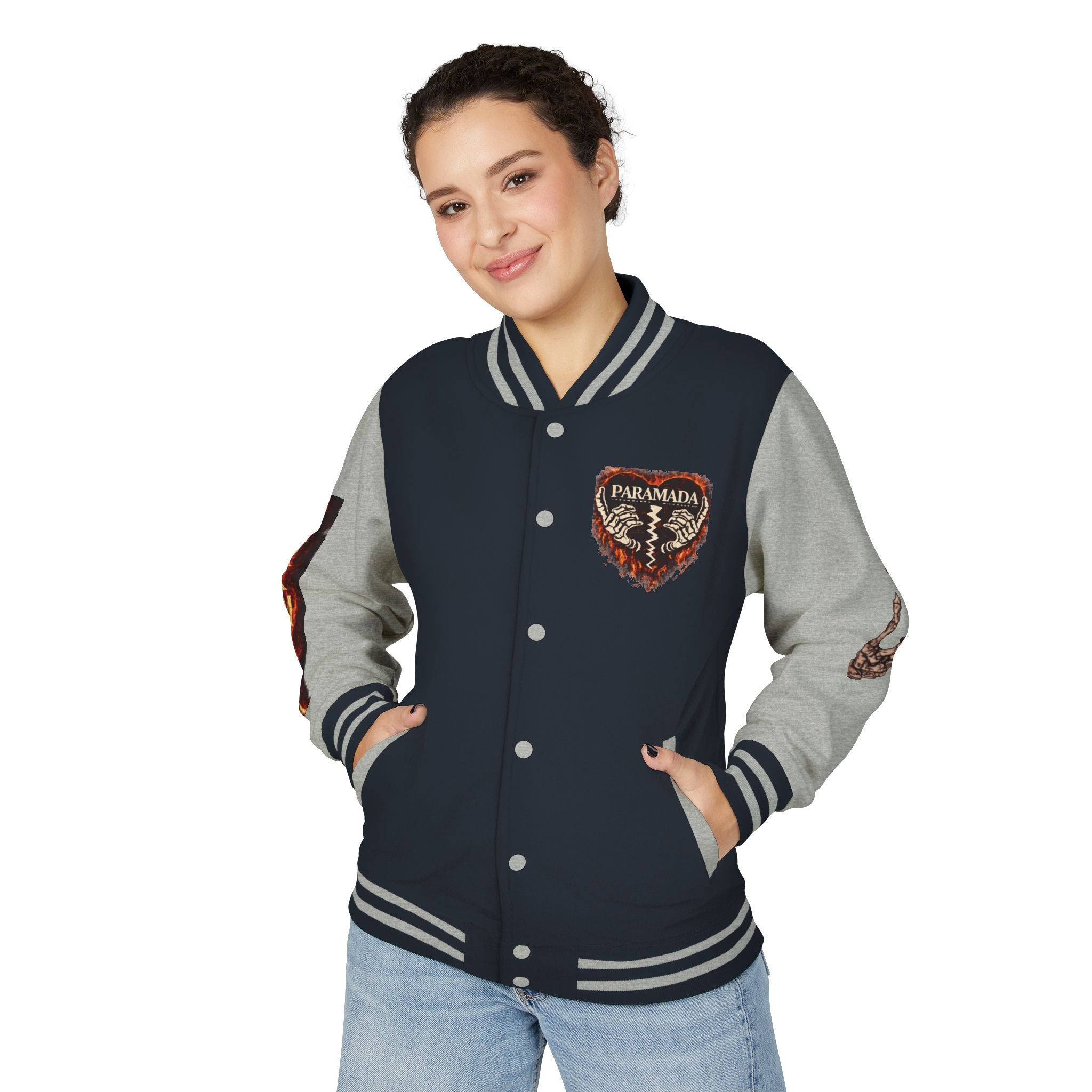 Heartbreak Flames Letterman Jacket — Paramada Patch Varsity Jacket
