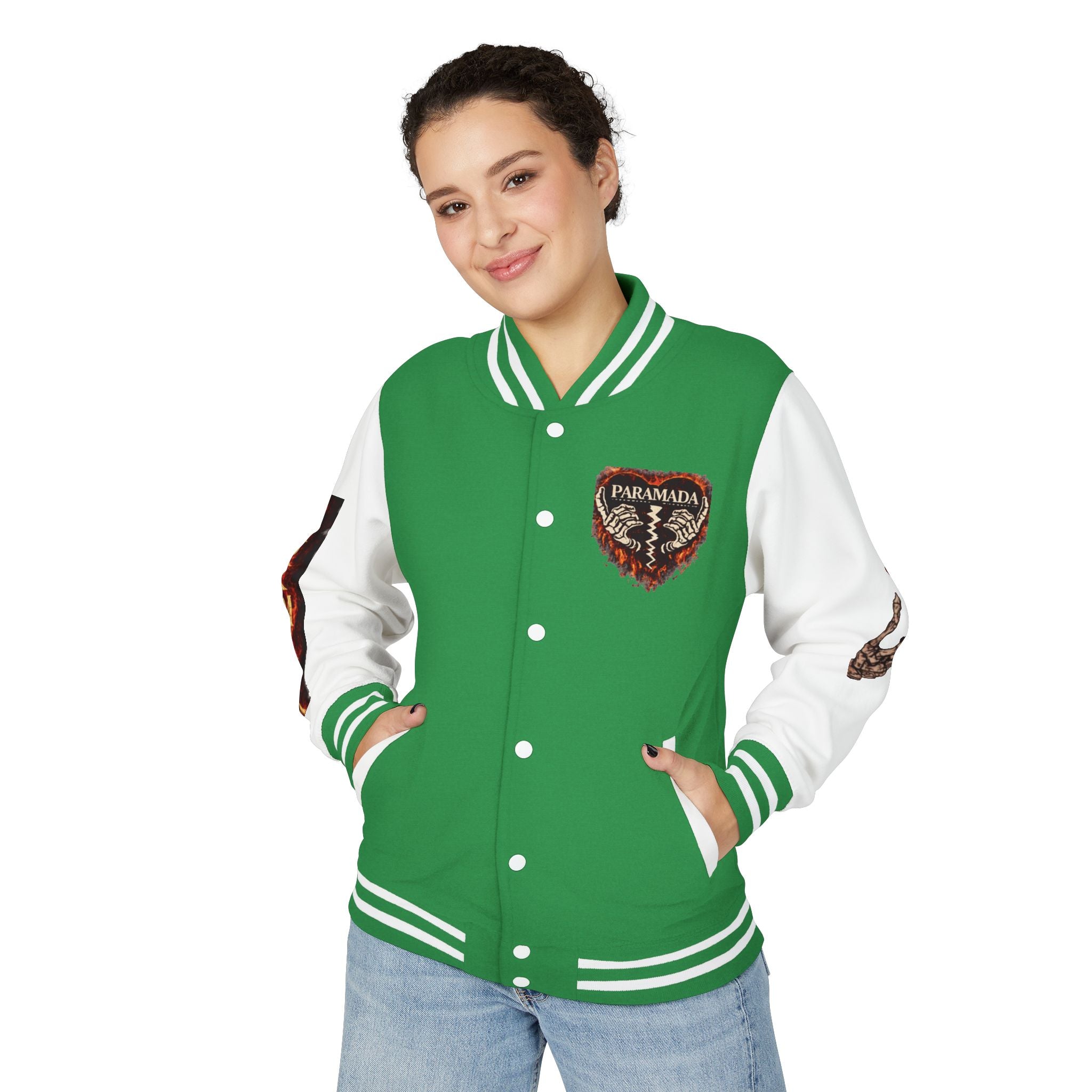 Heartbreak Flames Letterman Jacket — Paramada Patch Varsity Jacket