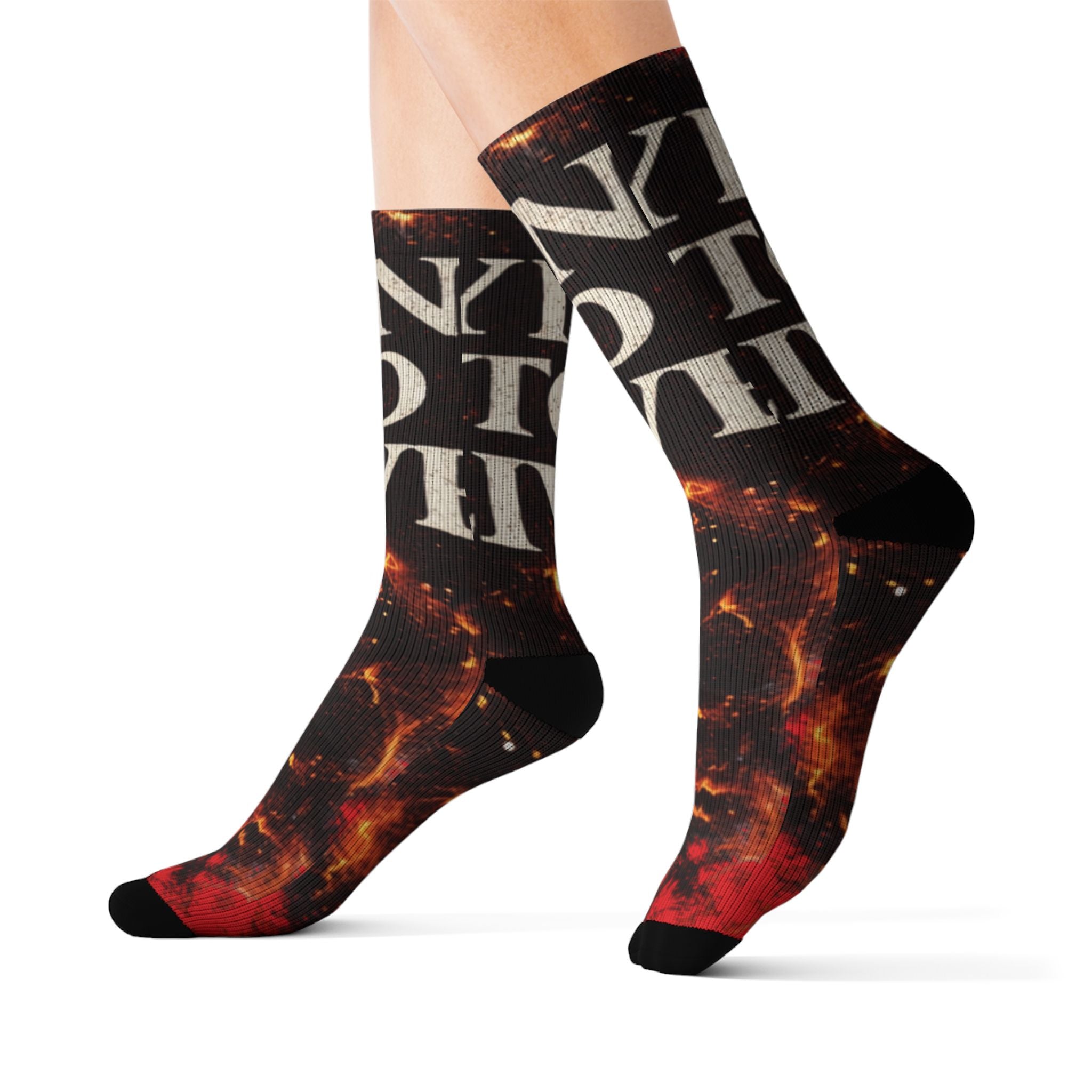 Vintage Fire Typography Sublimation Socks