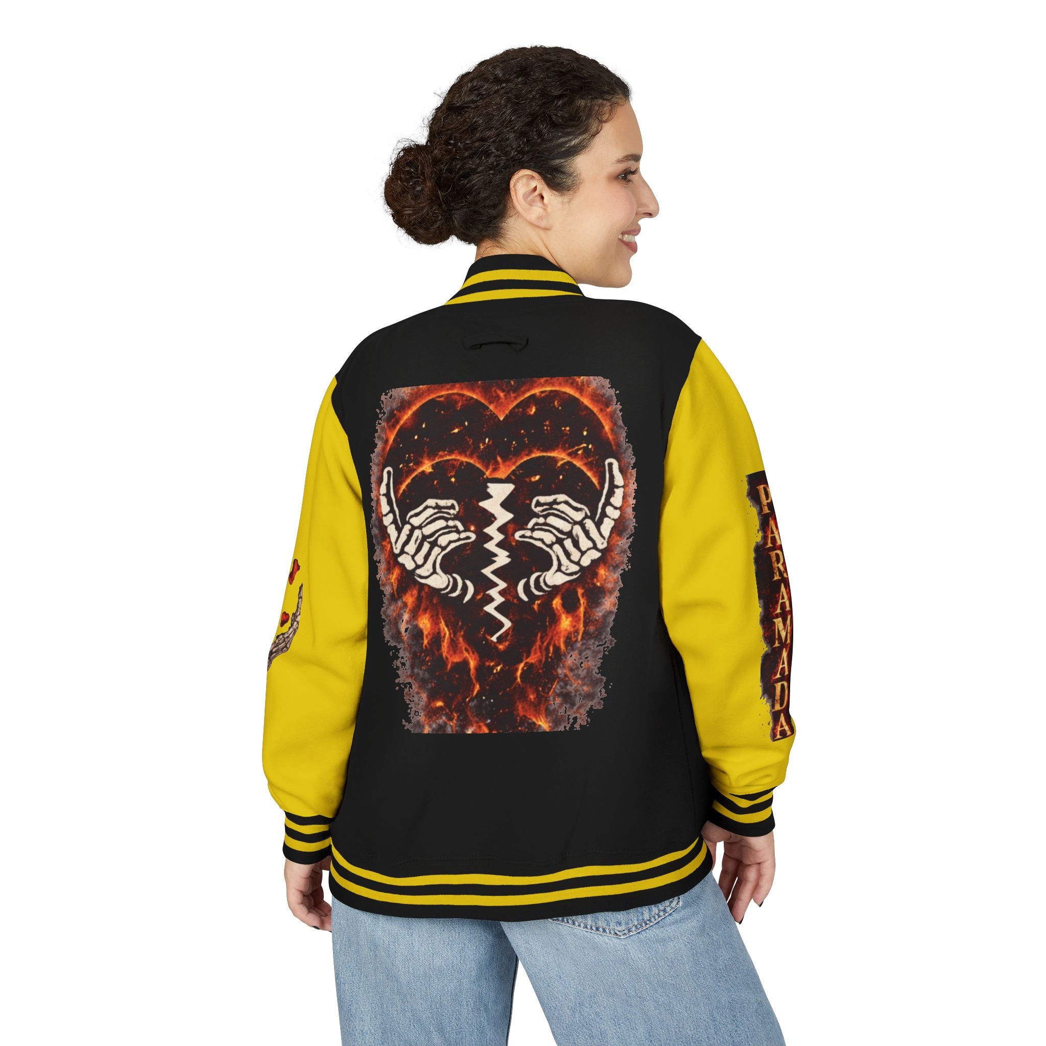 Heartbreak Flames Letterman Jacket — Paramada Patch Varsity Jacket