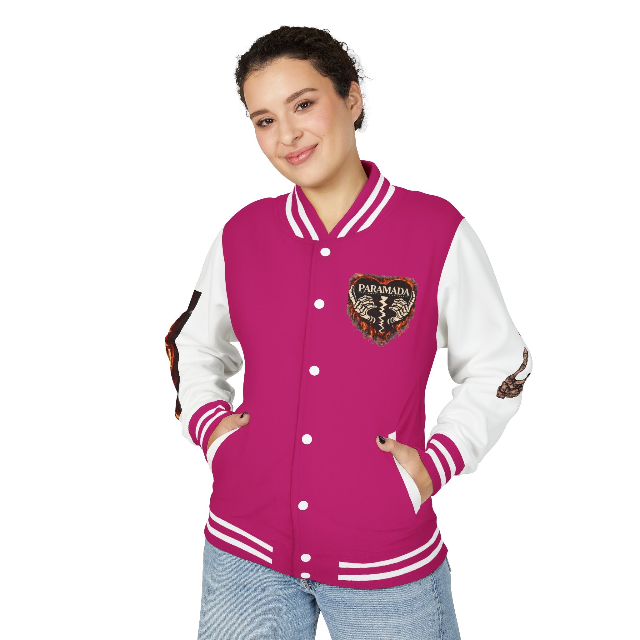 Heartbreak Flames Letterman Jacket — Paramada Patch Varsity Jacket