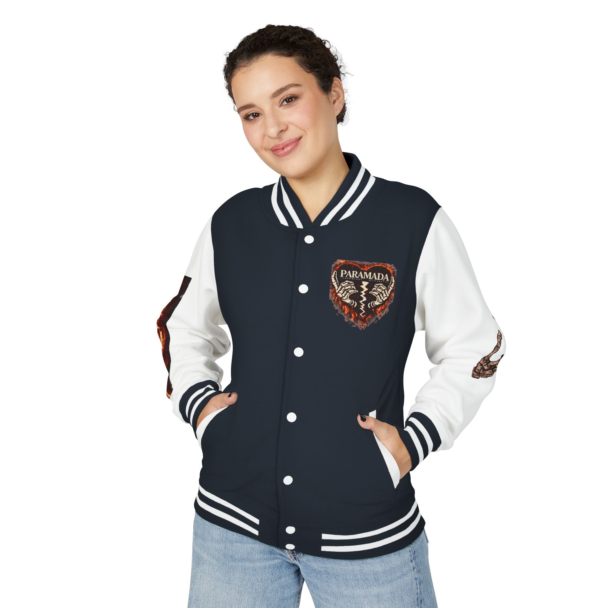 Heartbreak Flames Letterman Jacket — Paramada Patch Varsity Jacket