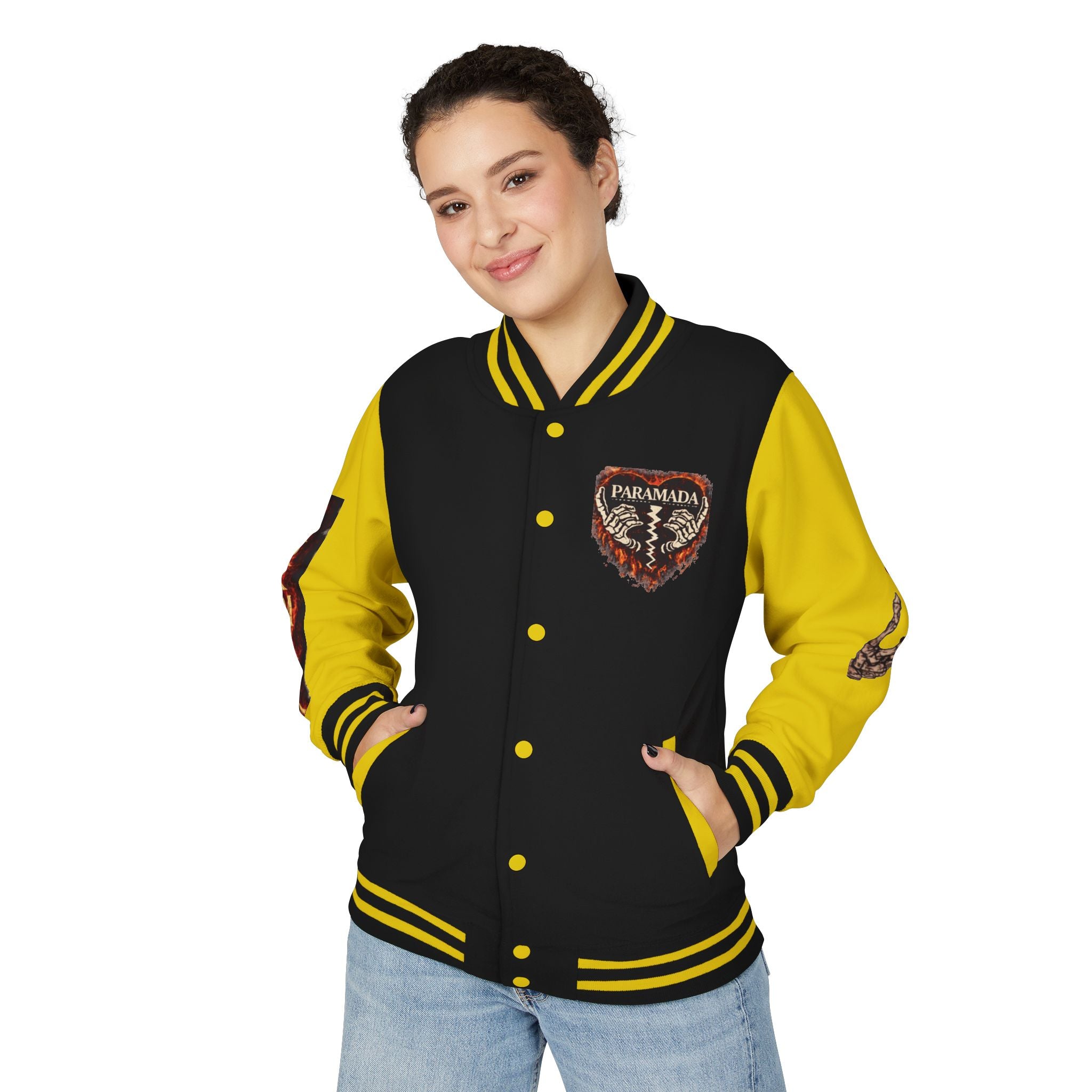 Heartbreak Flames Letterman Jacket — Paramada Patch Varsity Jacket