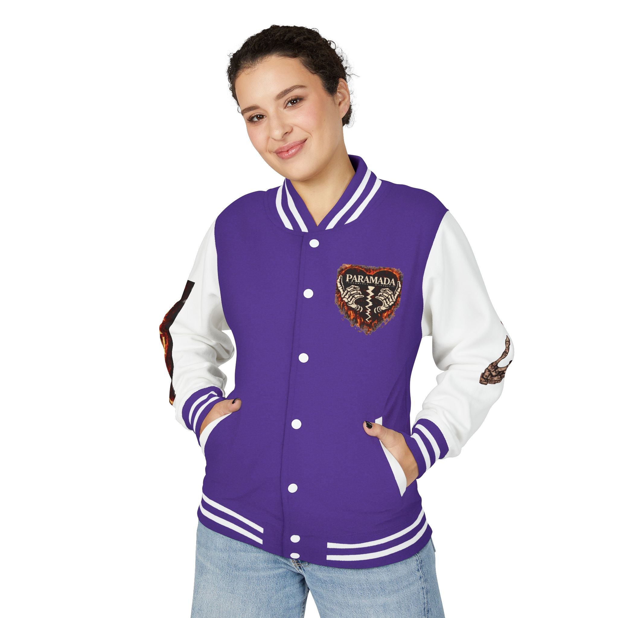 Heartbreak Flames Letterman Jacket — Paramada Patch Varsity Jacket