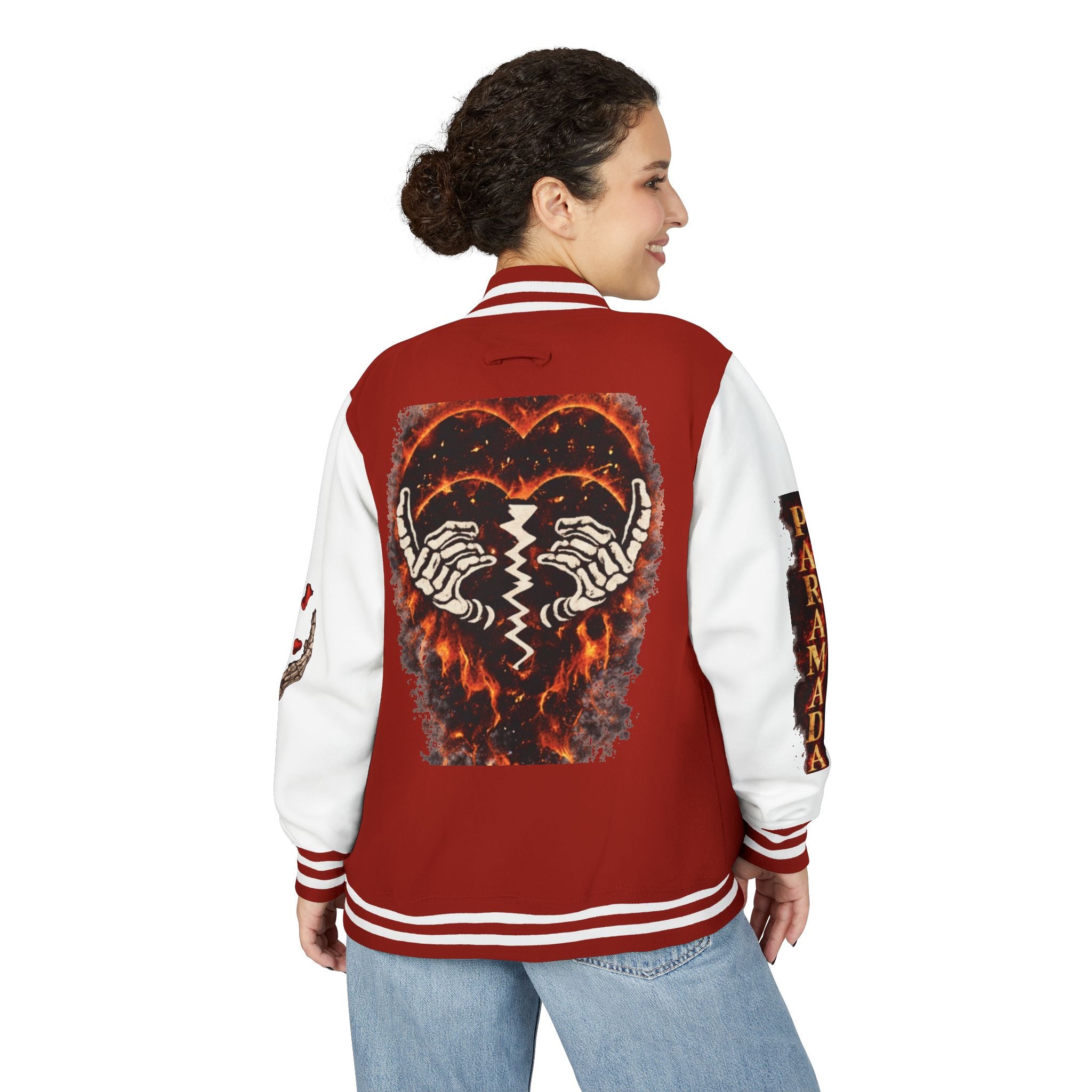 Heartbreak Flames Letterman Jacket — Paramada Patch Varsity Jacket