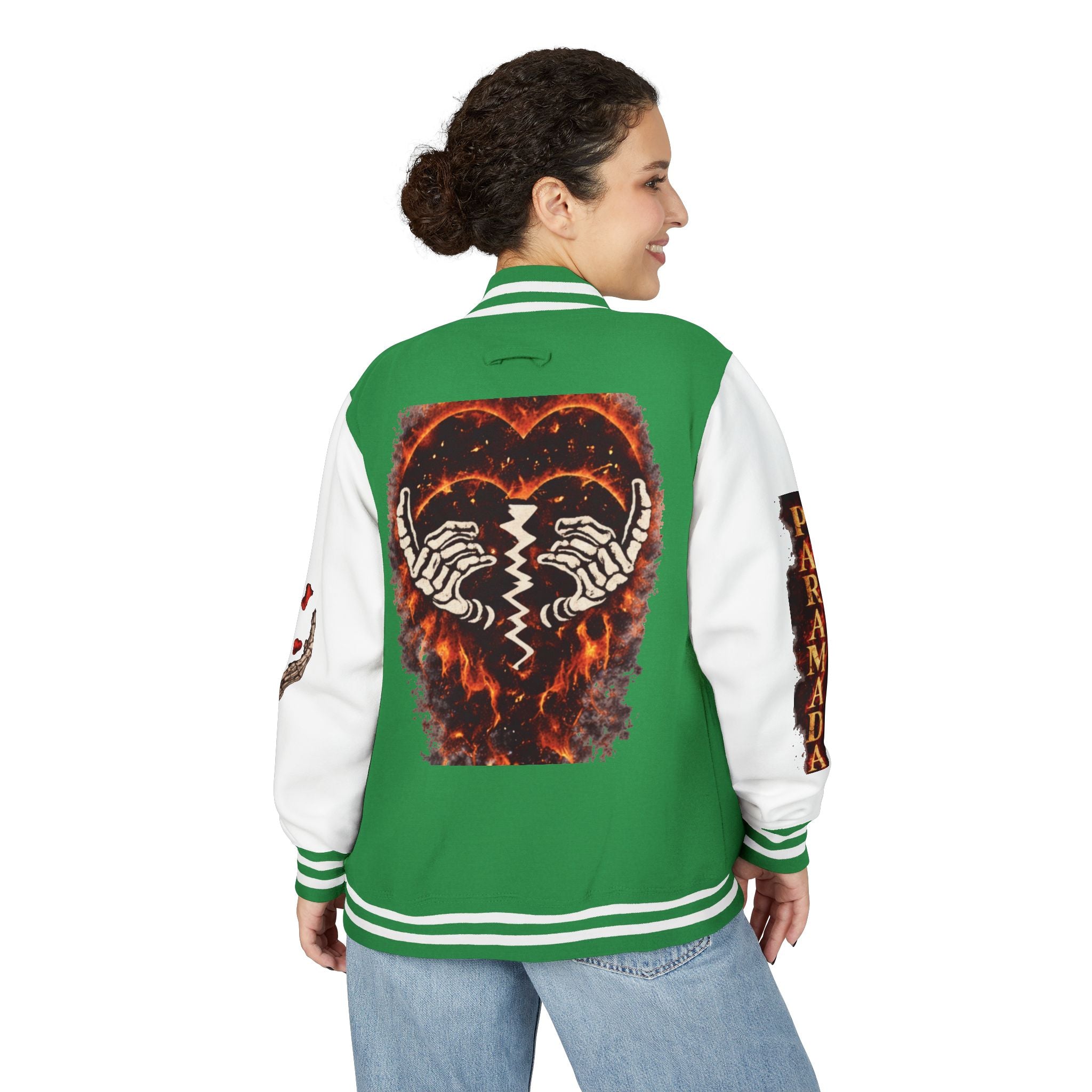 Heartbreak Flames Letterman Jacket — Paramada Patch Varsity Jacket