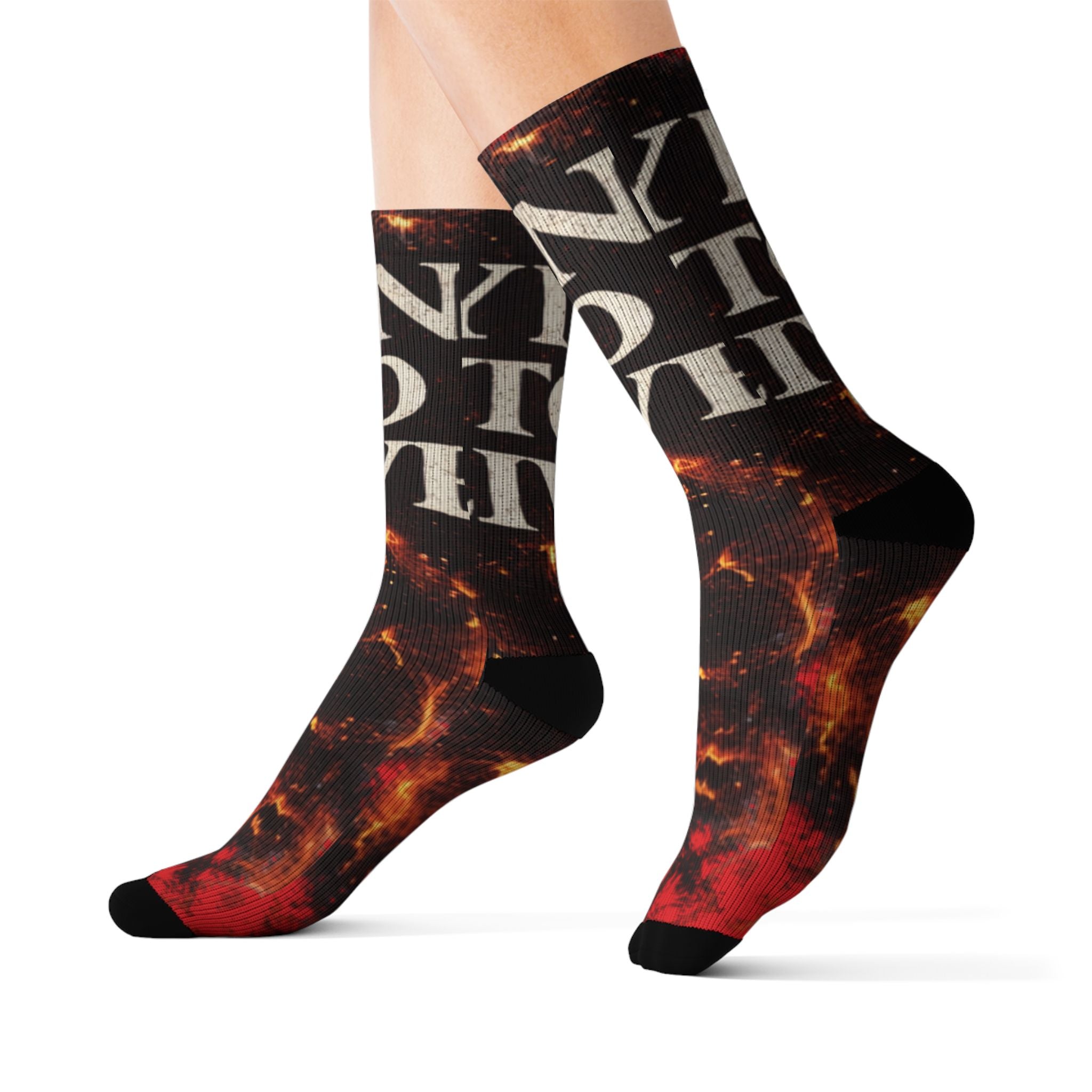 Vintage Fire Typography Sublimation Socks