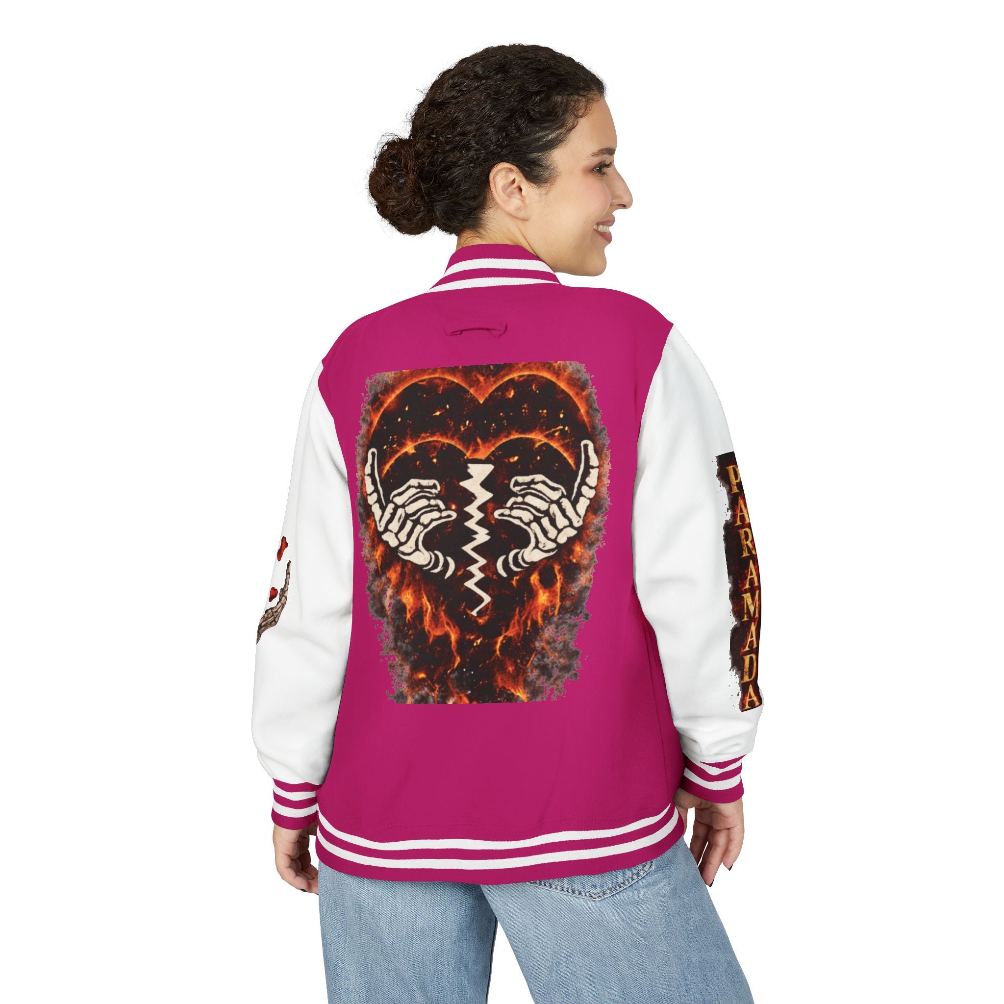 Heartbreak Flames Letterman Jacket — Paramada Patch Varsity Jacket