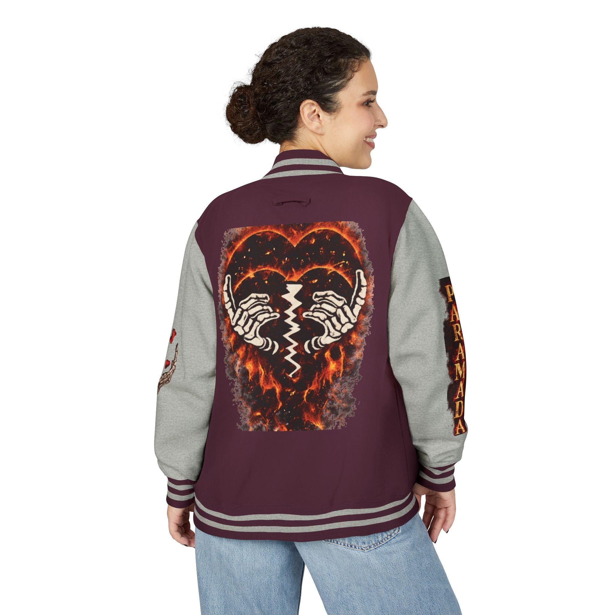 Heartbreak Flames Letterman Jacket — Paramada Patch Varsity Jacket