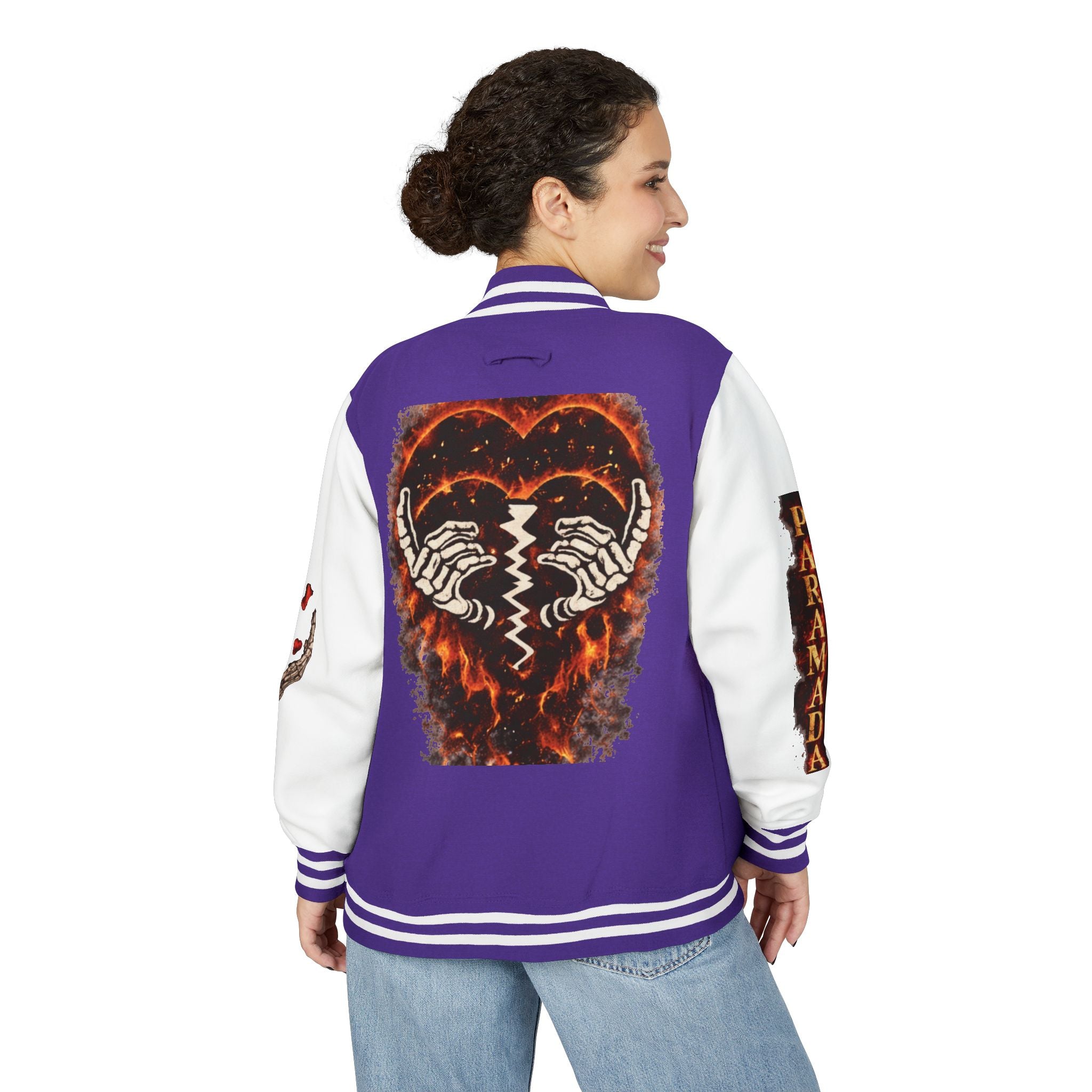 Heartbreak Flames Letterman Jacket — Paramada Patch Varsity Jacket